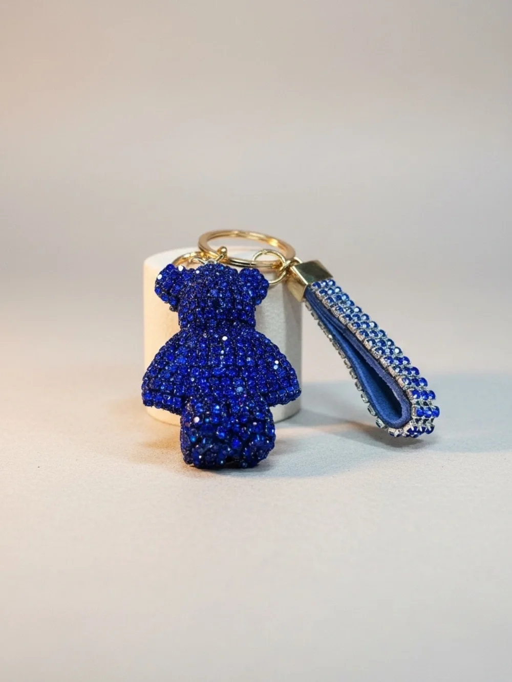 Blue Crystal Teddy Bear Charm with Rhinestone Strap